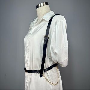 Black Faux Leather Body Harness w/ Chain